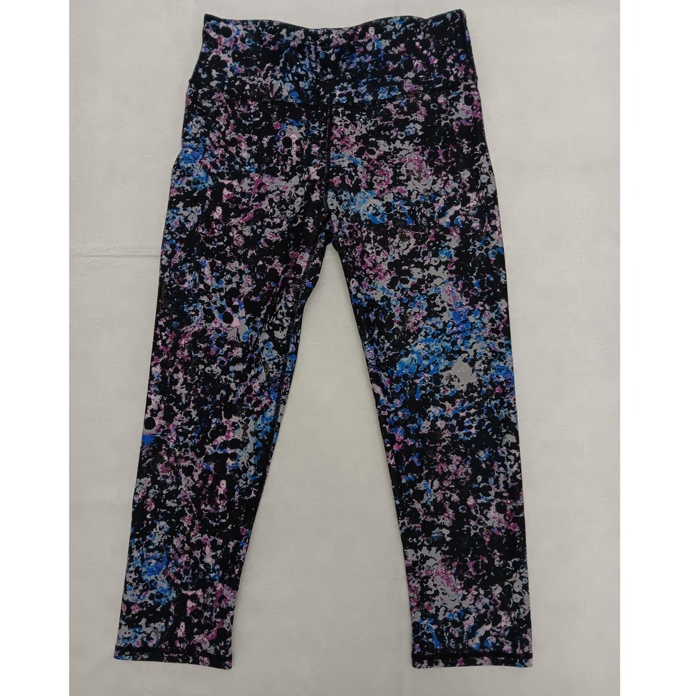 Fabletics Womens XS High Rise Cropped Leggings Splatter Print Black Blue